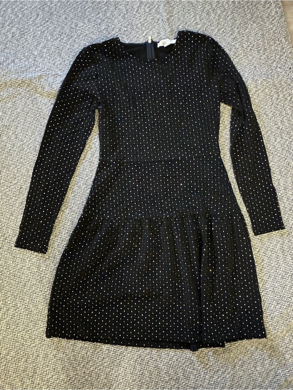 Michael Kors Black Long-Sleeve Dot-Embellished Fit & Flare Dress